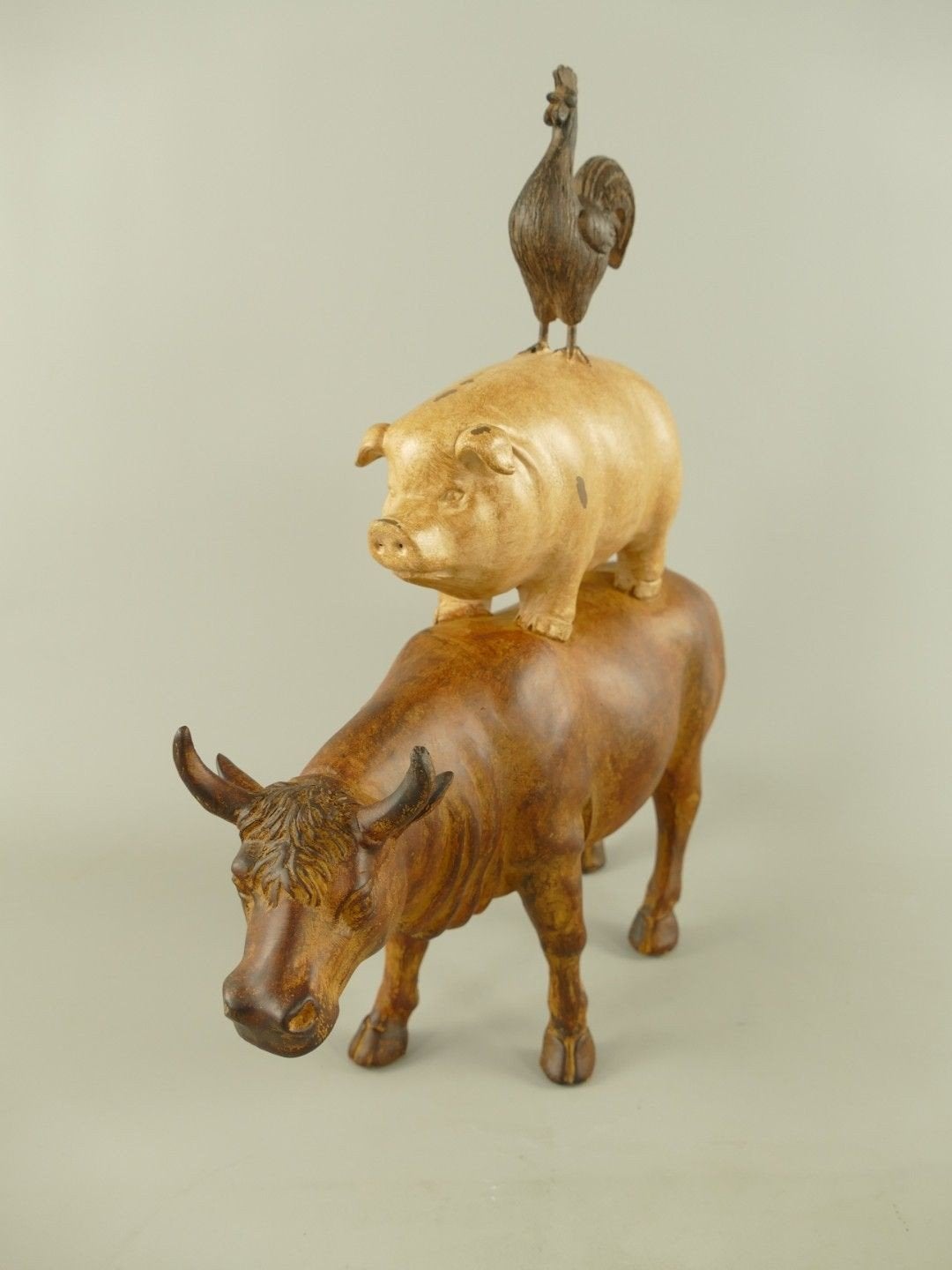 Polystone beeld: Koe, Varken en Haan - 42 cm hoog, Helene Livingstyle, Beige, Helene, 7531TJ