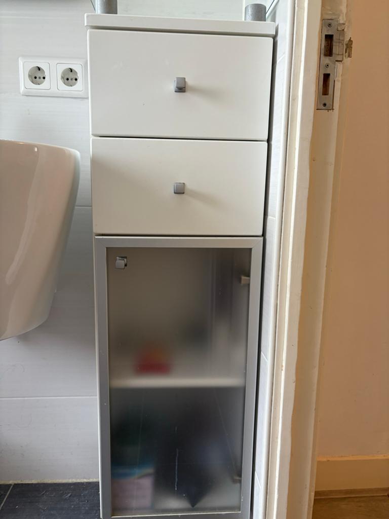 Badkamerkast 30x30 cm met lades en glazen deur, Ophalen, Minder dan 50 cm, Gebruikt, 100 tot 150 cm