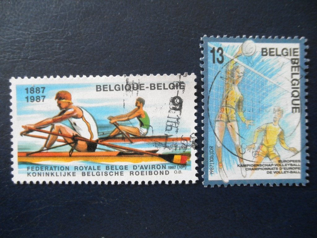 Postzegels België 1987 roeien, volleybal., Postzegels en Munten, Ophalen of Verzenden, Gestempeld, Sport