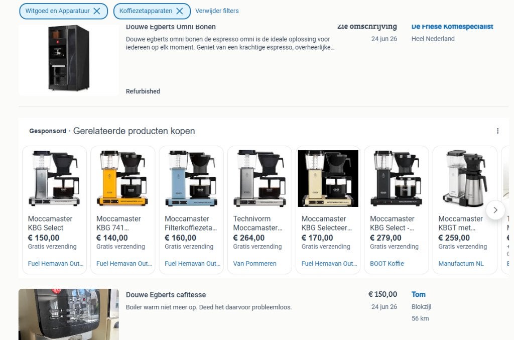 Moccamaster koffiezet apparaat, 4 tot 10 kopjes, Ophalen, Nieuw, Koffiemachine