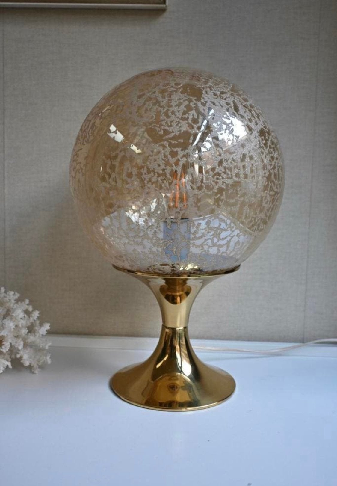 Doria Leuchten tafellamp messing met getextureerd glas, Ophalen, Doria Leuchten, Doria Leuchten, Vintage