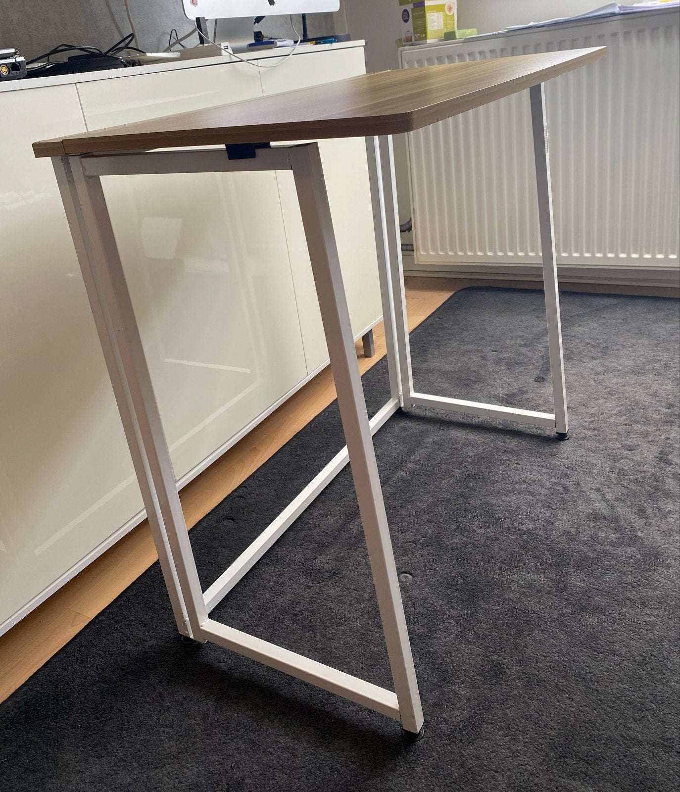 Bureau/tafel - Inklapbaar - hoogglans wit frame, hout blad, Ophalen, Overige typen, Gebruikt, Hout