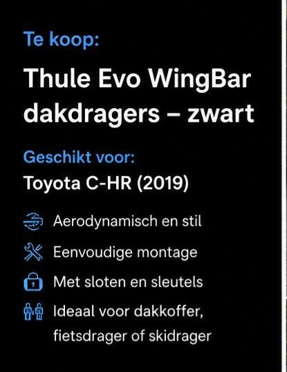 Thule Evo WingBar dakdragers zwart Toyota C-HR 2018-..., Auto diversen, Dakdragers, Ophalen of Verzenden, Gebruikt
