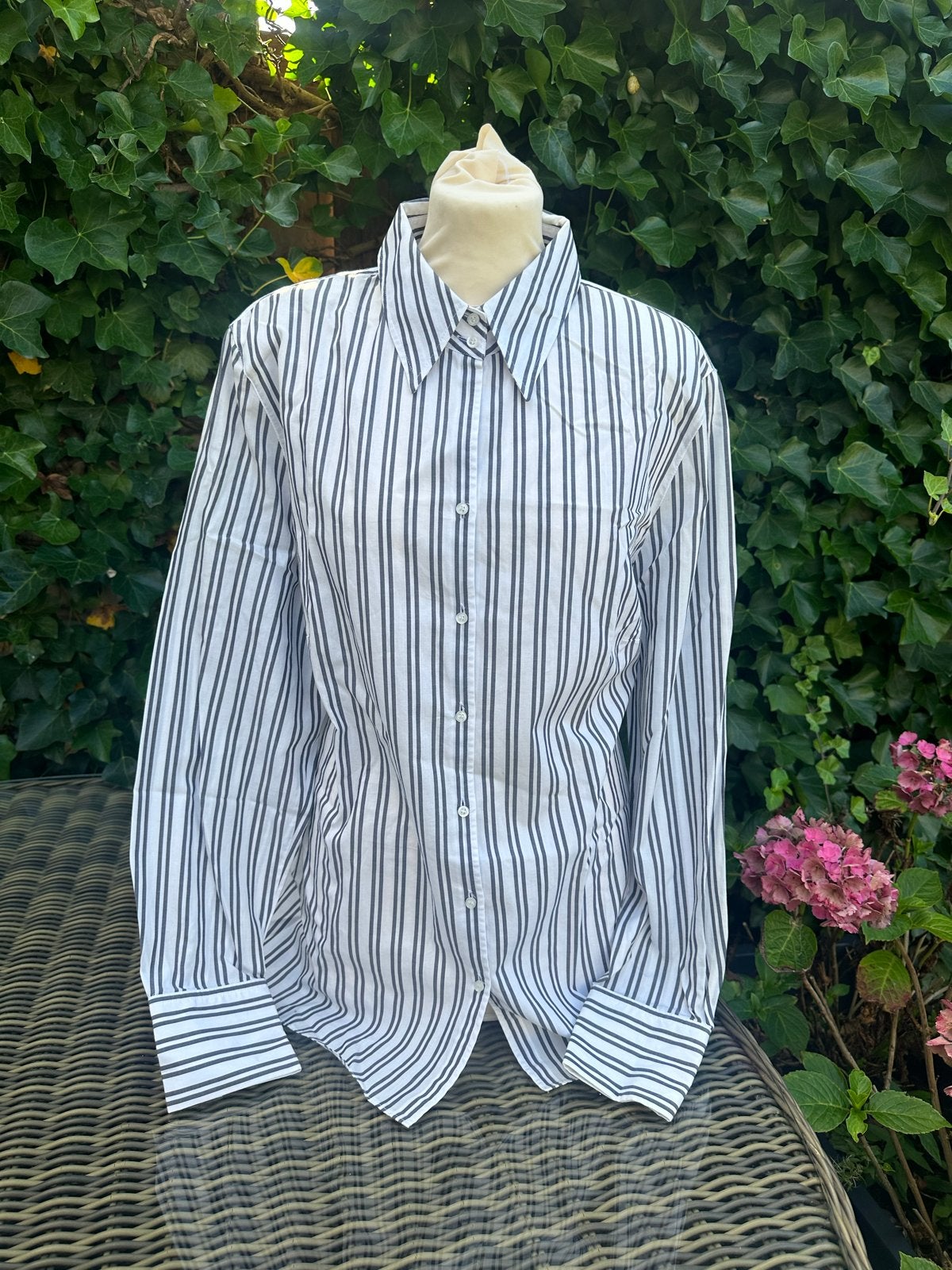 Erfo blouse | wit grijs streep | maat 48, Ophalen of Verzenden, Zo goed als nieuw, Maat 46/48 (XL) of groter, Wit
