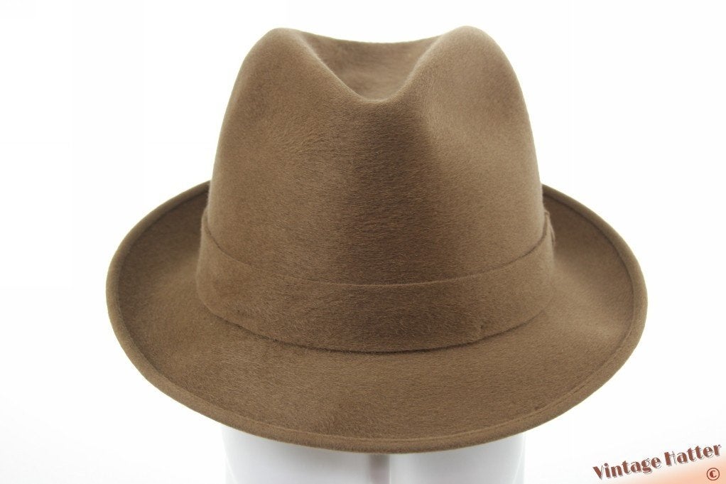 vintage Gleufhoed Panizza beige bruin zacht haarvilt 56, Hoed, Ophalen of Verzenden, 57 cm (M, 7⅛ inch) of minder, Panizza