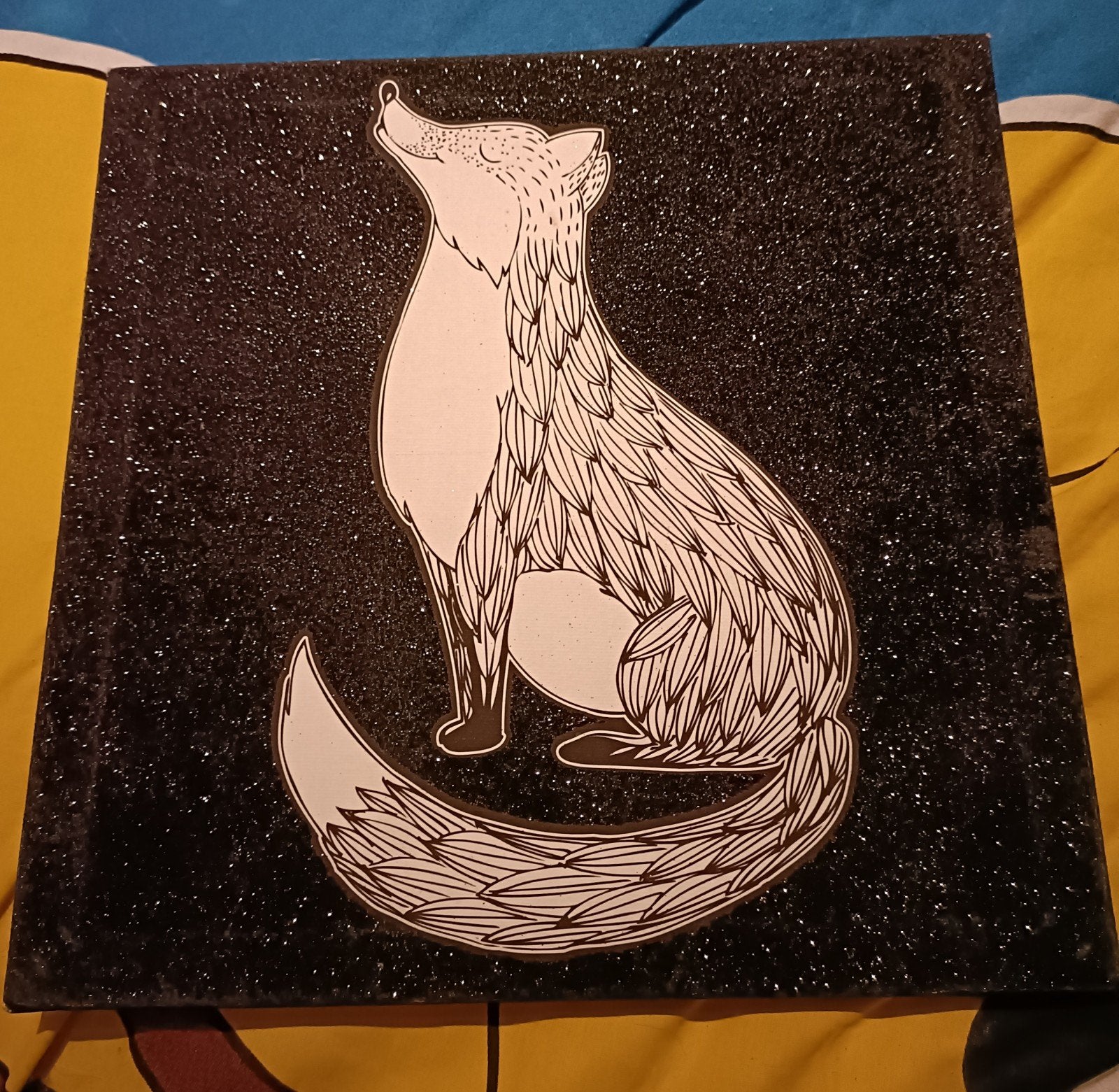Vos schilderij met glitter, Minder dan 50 cm, Gebruikt, Ophalen of Verzenden, Schilderij