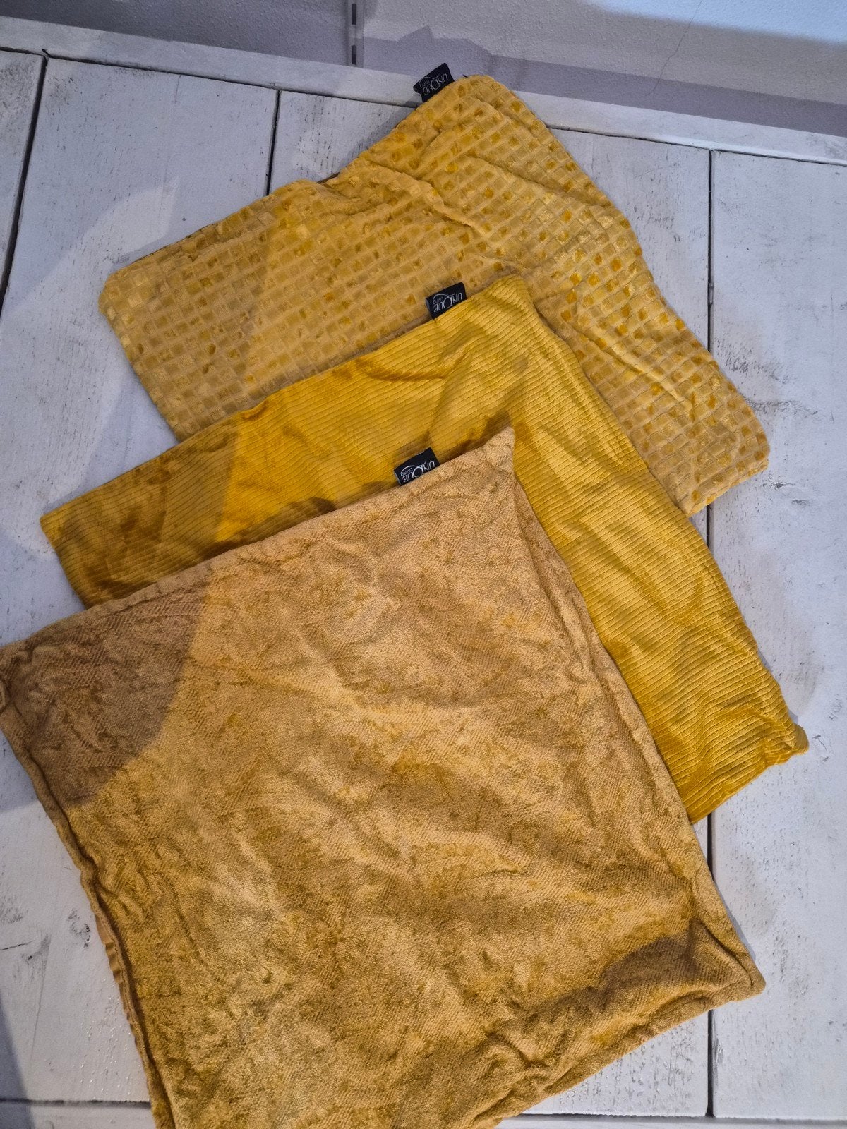 Set van 3 oker gele kussenhoezen: Unique Living, Overige merken, Gebruikt, Geel, Ophalen of Verzenden
