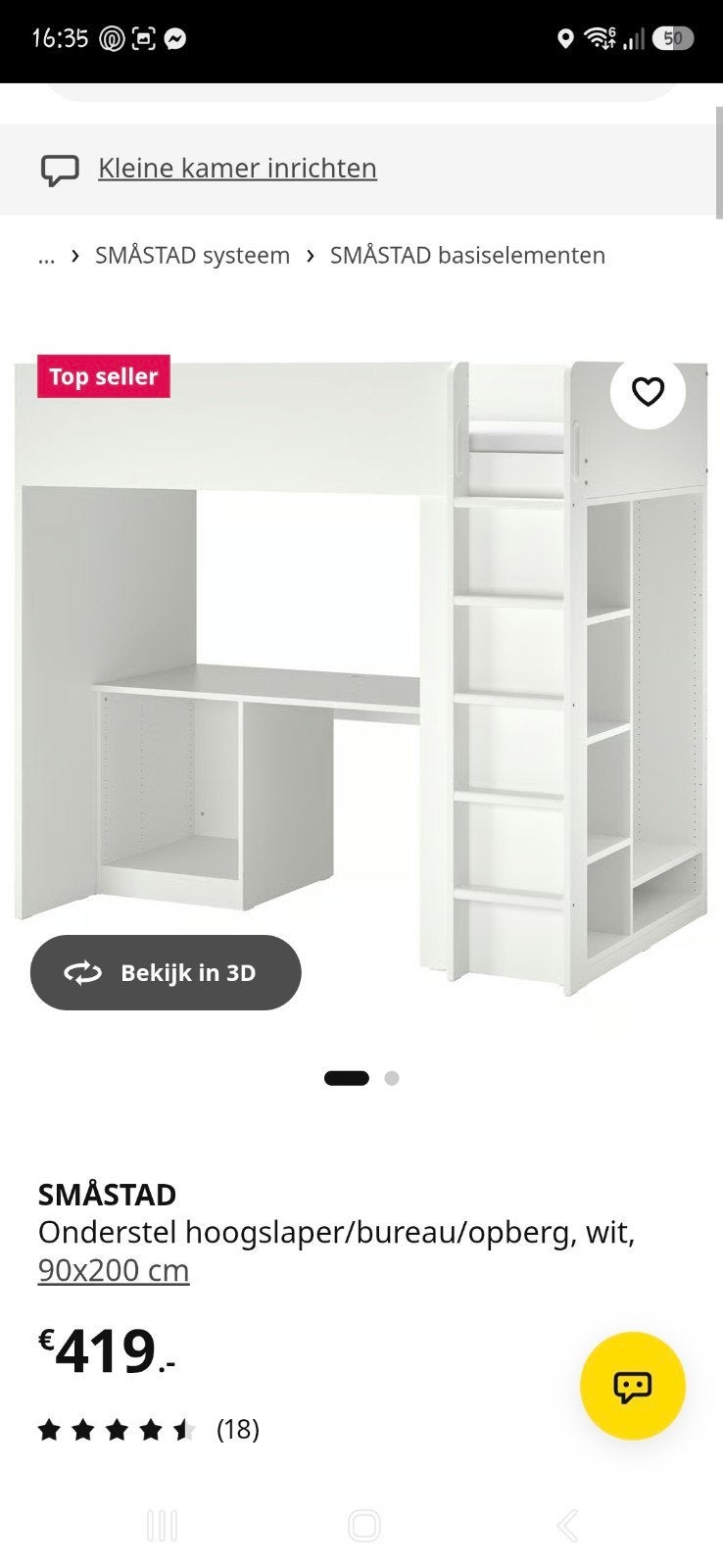IKEA SMÅSTAD Hoogslaper met bureau en opbergruimte, Ophalen, Gebruikt, Eenpersoons, 200 cm