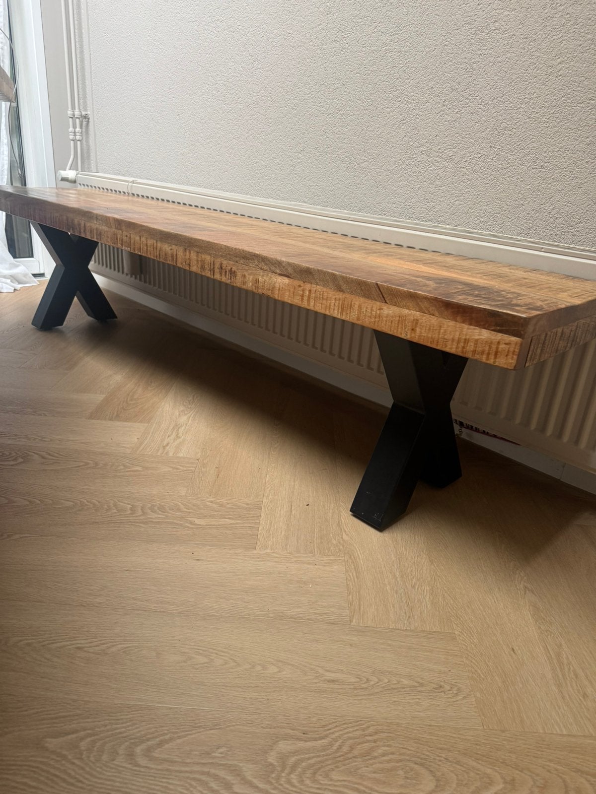 Mango Houten Eettafel Bankje 200 cm - Op Maat Gemaakt, Ophalen of Verzenden, Zo goed als nieuw, Hout