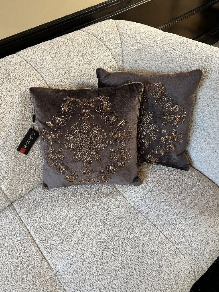 Colmore Bruine Sierkussens met Gouden Kralen & Glitters (2x), Handgemaakt, Overige merken, Bruin, Vierkant