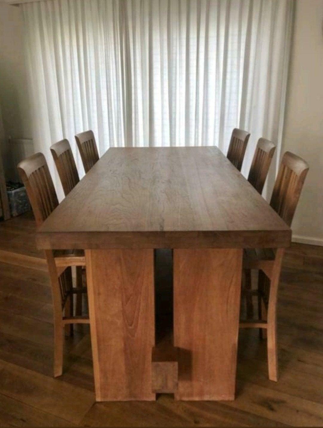 Houten hoge tafel met 6 teakhouten stoelen, Ophalen, Gebruikt, 50 tot 100 cm, Vijf personen of meer