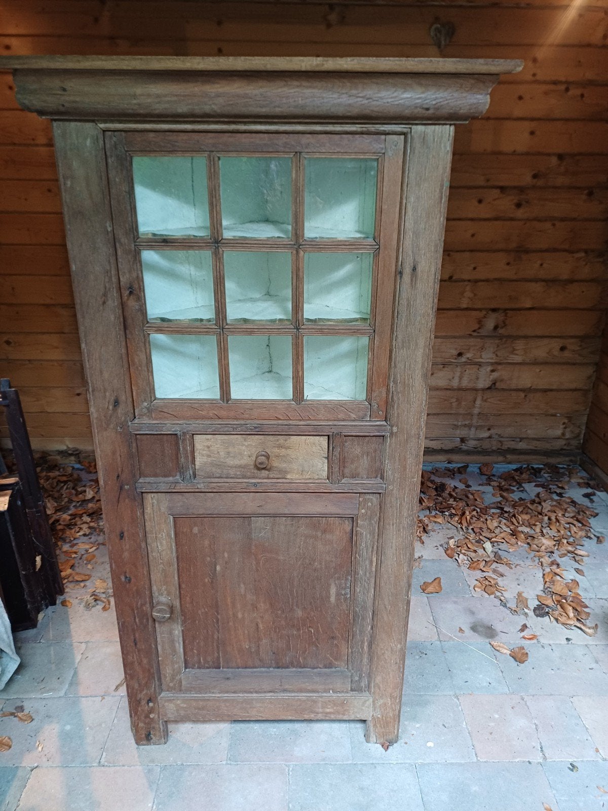 Antieke eiken hoekkast, Ophalen, Gebruikt, 100 tot 150 cm, Eikenhout