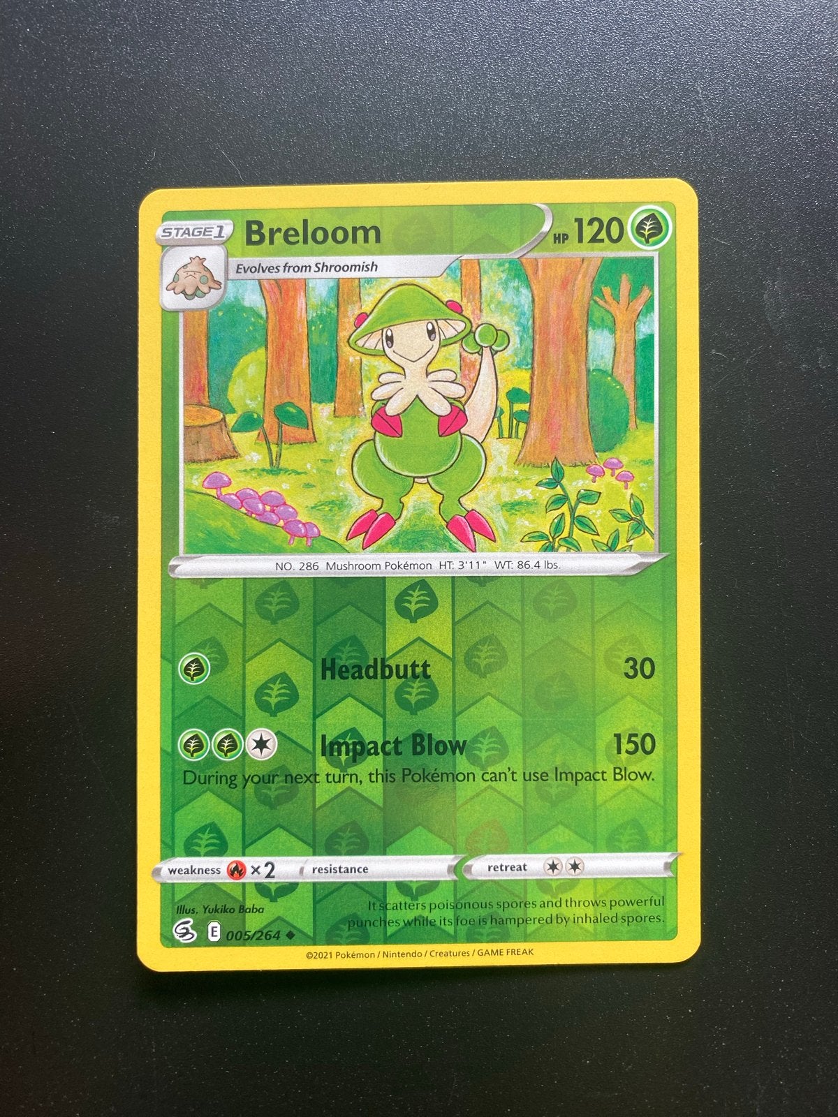 Breloom 005/264 Reverse Holo Pokémon Fusion Strike, Ophalen of Verzenden, Zo goed als nieuw, Losse kaart, Foil