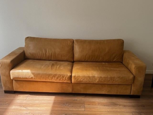 Hand made Leather Couch Set on Mangowood, Ophalen, 300 cm of meer, 75 tot 100 cm, Zo goed als nieuw
