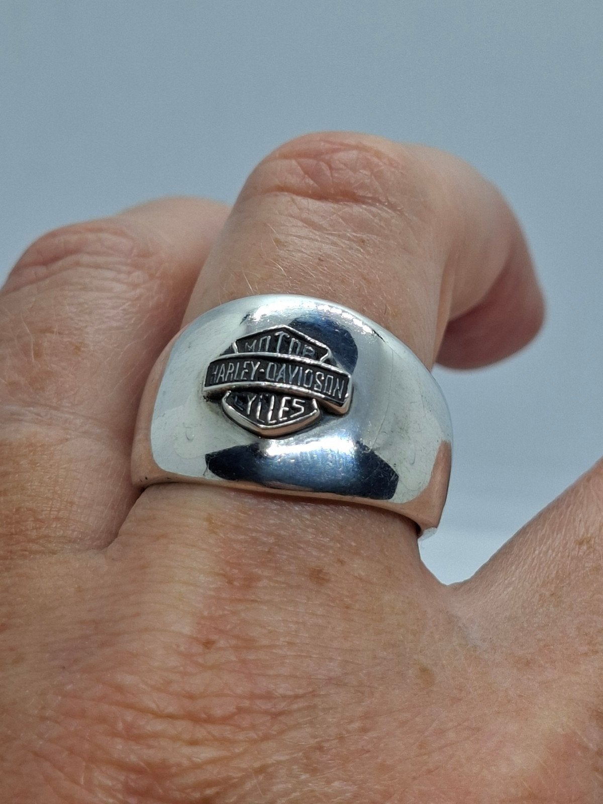 Massieve Zilveren Harley Davidson Herenring Maat 70 (925), Sieraden, Tassen en Uiterlijk, 20 of groter, Heer, Ophalen of Verzenden
