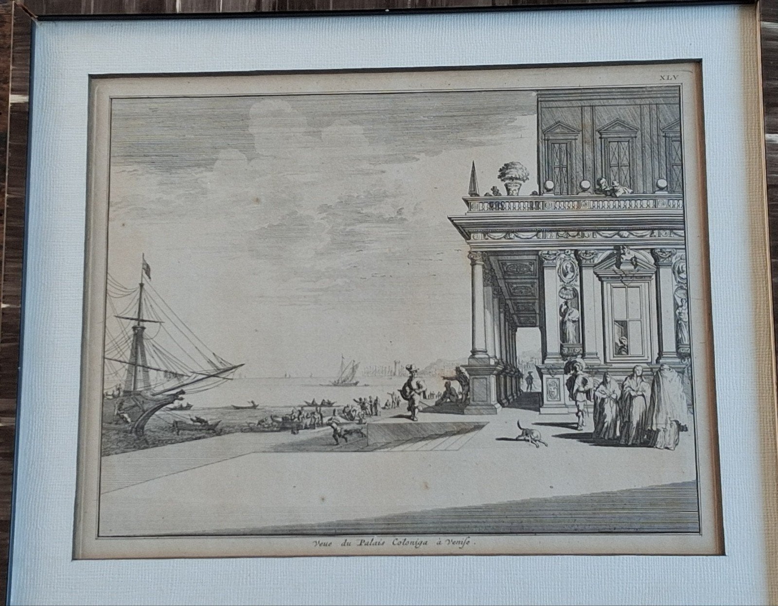 Stadsgravure. Ca 1800. Veue du Palais Coloniga a Venife., Ophalen, 34 cm, 1800 - 1899, Ets