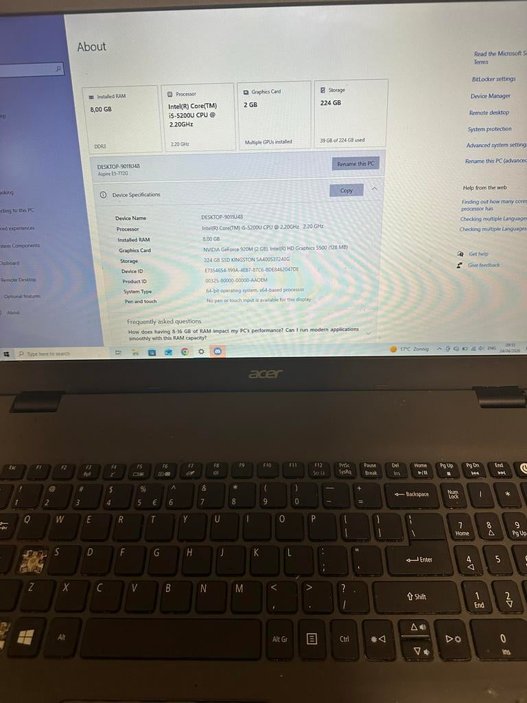 Acer laptop - Ideaal voor gaming, met lichte toetsenbord sch, Computers en Software, Windows Laptops, Ophalen, Gebruikt, Met videokaart
