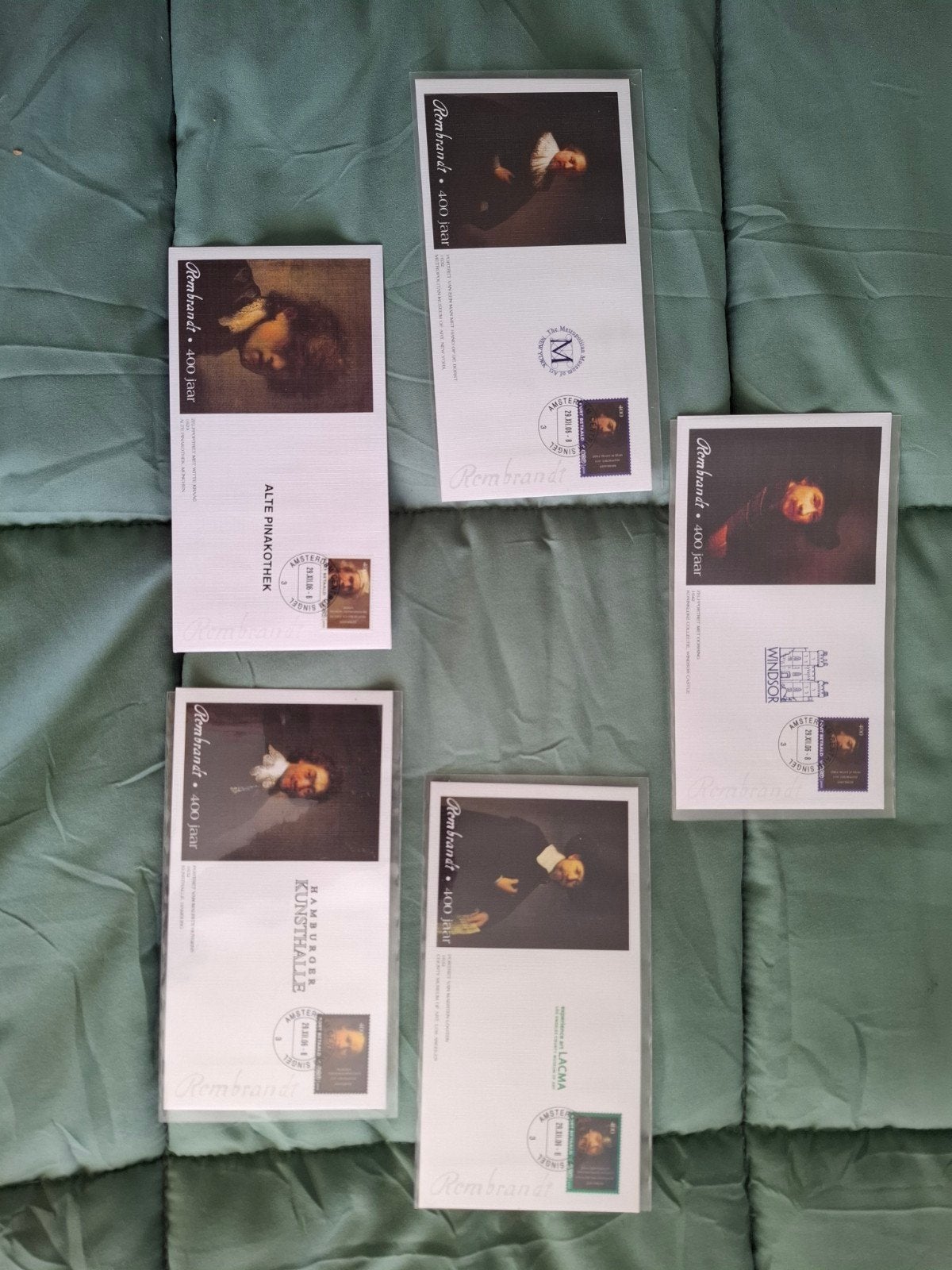 5 Rembrandt 400 Jaar Zegels op Enveloppen, Postzegels en Munten, Ophalen of Verzenden, Onbeschreven, Nederland