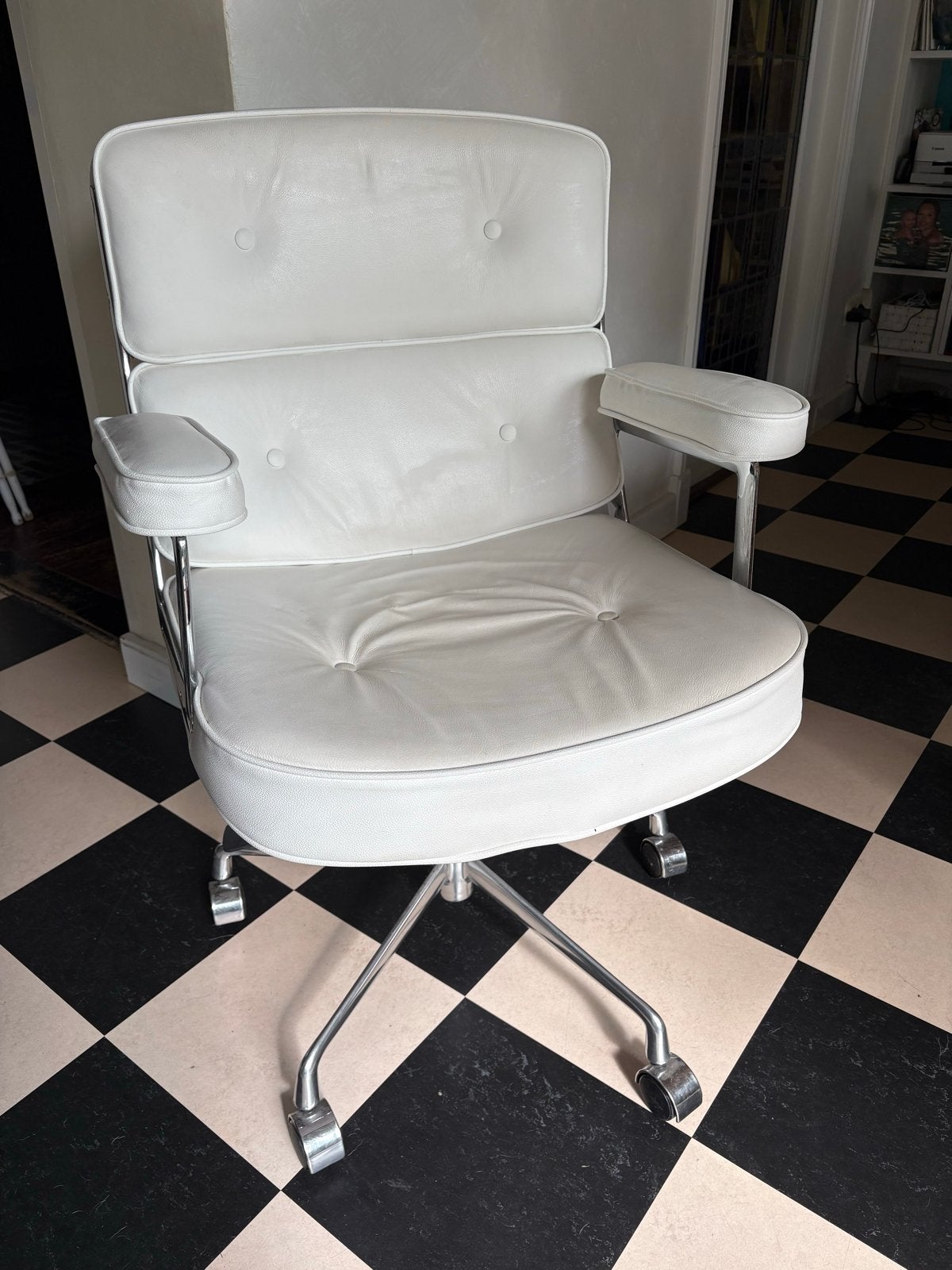 Kopie Charles Eames Directiestoel - Wit Grain Leer, Ophalen, Gebruikt, Wit, Bureaustoel