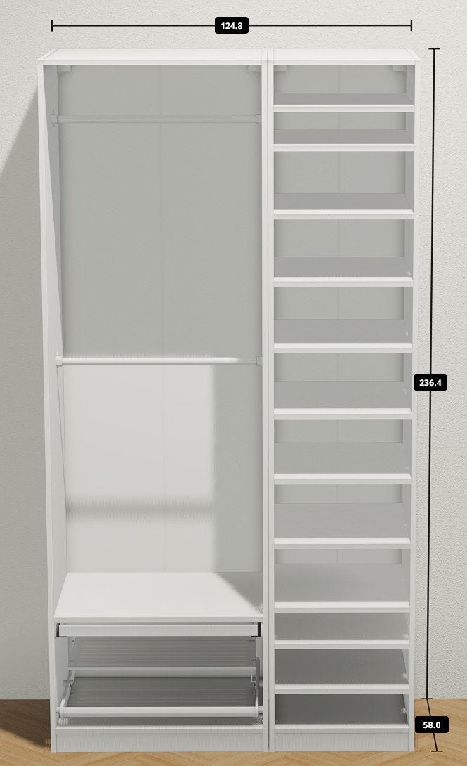 Complete IKEA PAX Kast wit – B125 x D58 x H236 cm, Ophalen, 50 tot 75 cm, 200 cm of meer