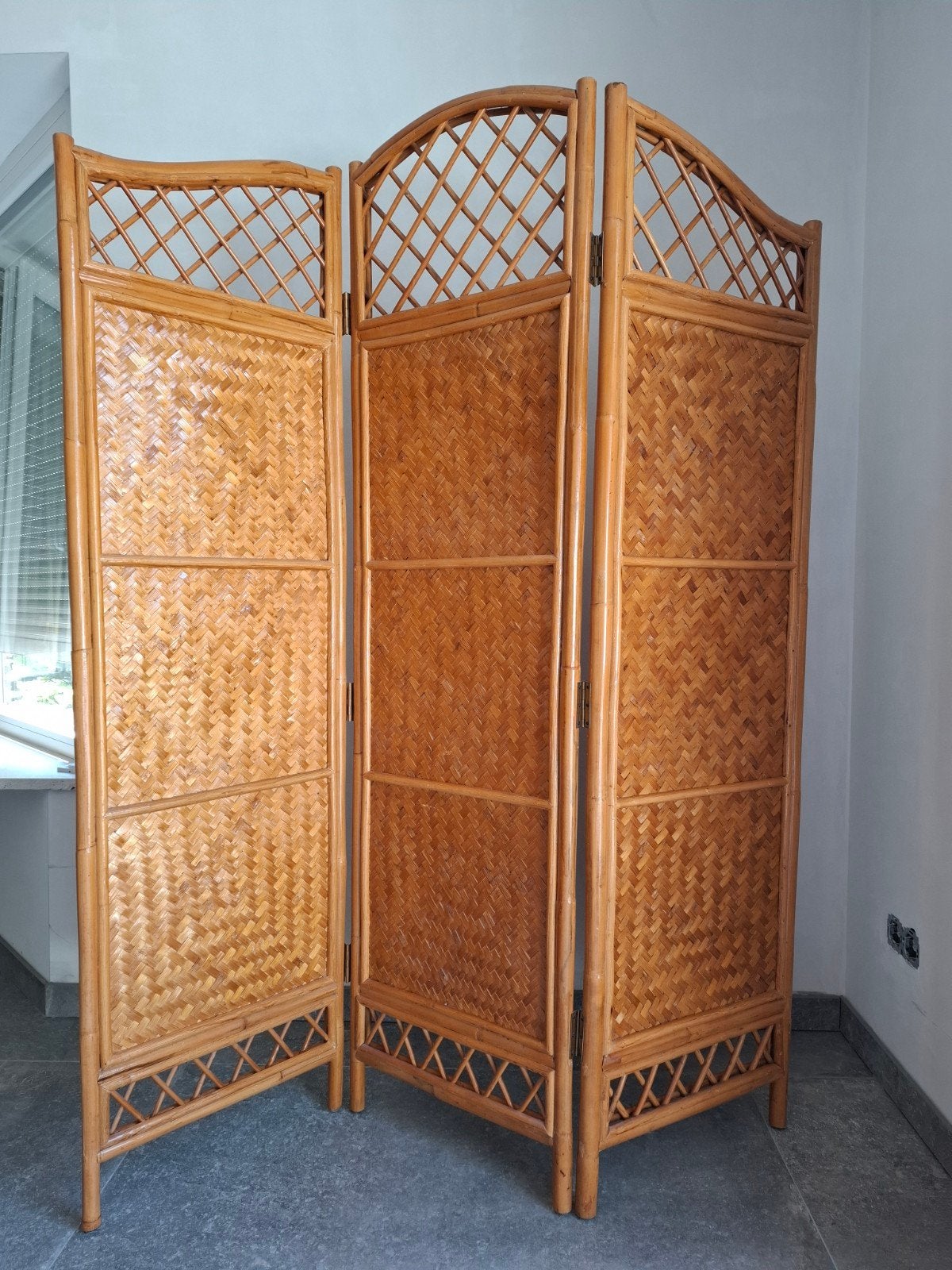Vintage rotan 3slag kamerscherm jaren70 Roomdivider/Paravent, Huis en Inrichting, Woonaccessoires | Kamerschermen, Ophalen