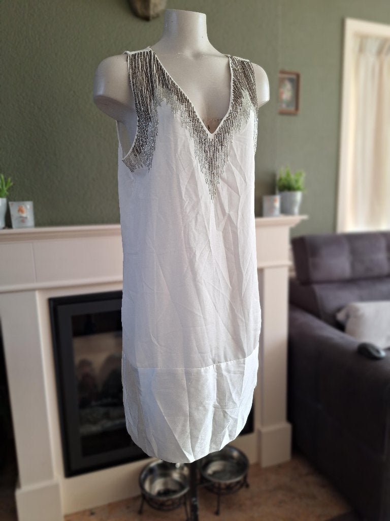 Nina Kaufmann jurk XL crème kralen 42, Nina Kaufmann, Verzenden, Wit, Maat 46/48 (XL) of groter