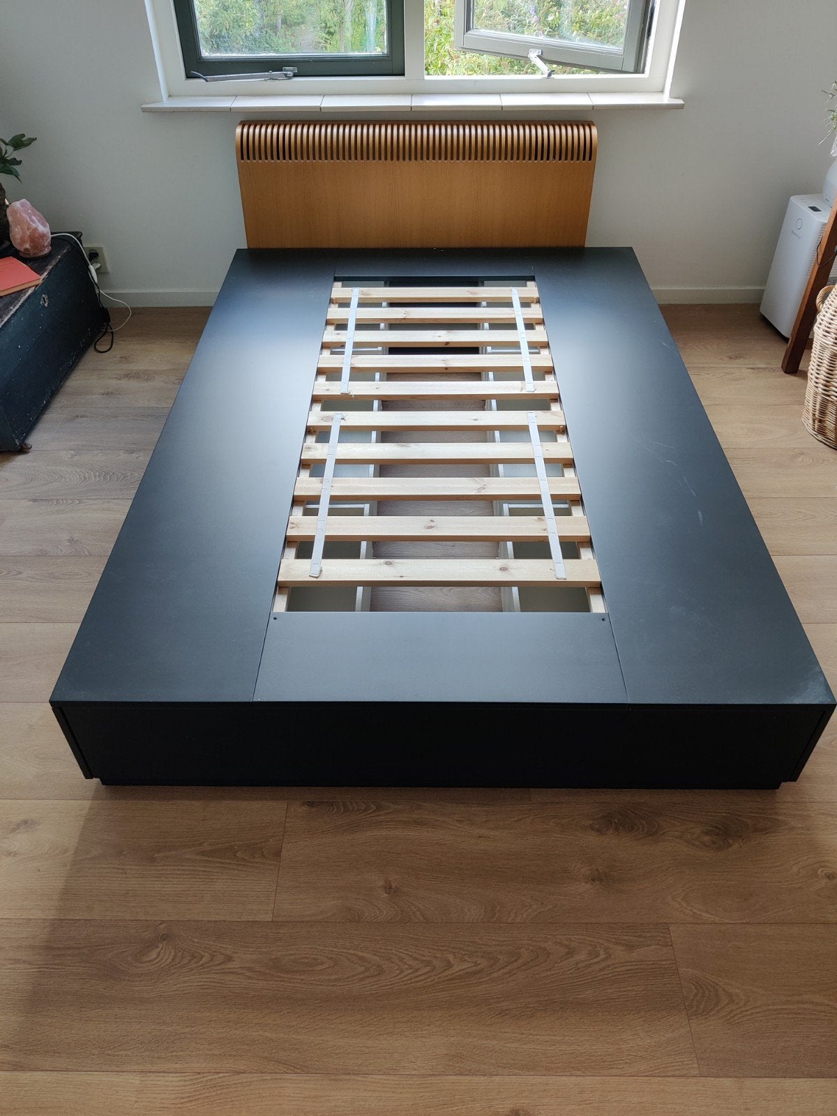 Ikea Nordli tweepersoonsbed met opberglades 140x200, Ophalen, Gebruikt, Zwart, Tweepersoons