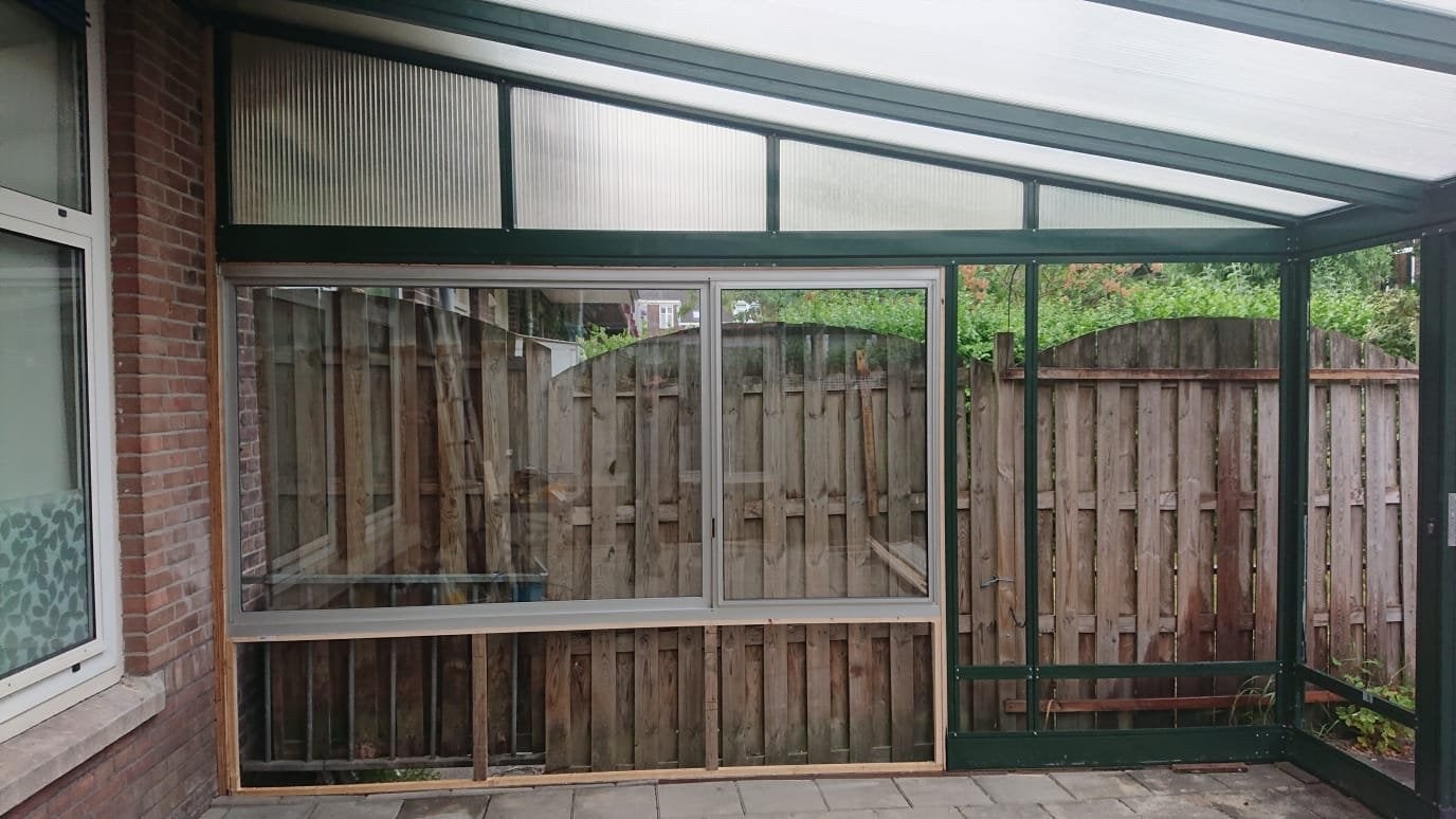 Gebruikt aluminium raam met dubbel glas en schuifraam, Ophalen, Gevelraam of Ruit, Gebruikt, 120 tot 160 cm