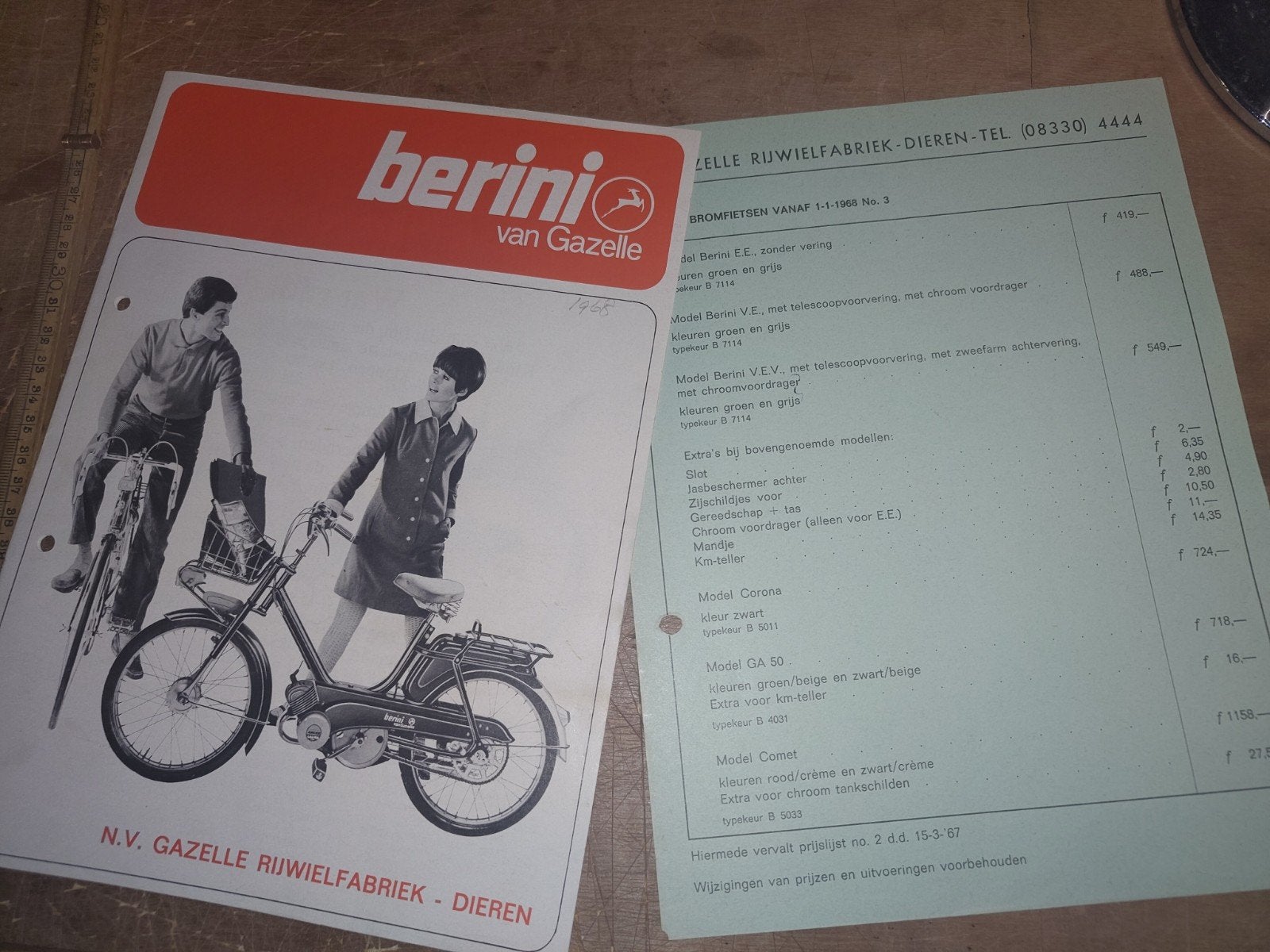 Berini van Gazelle folder 1965, Ophalen of Verzenden, Gebruikt