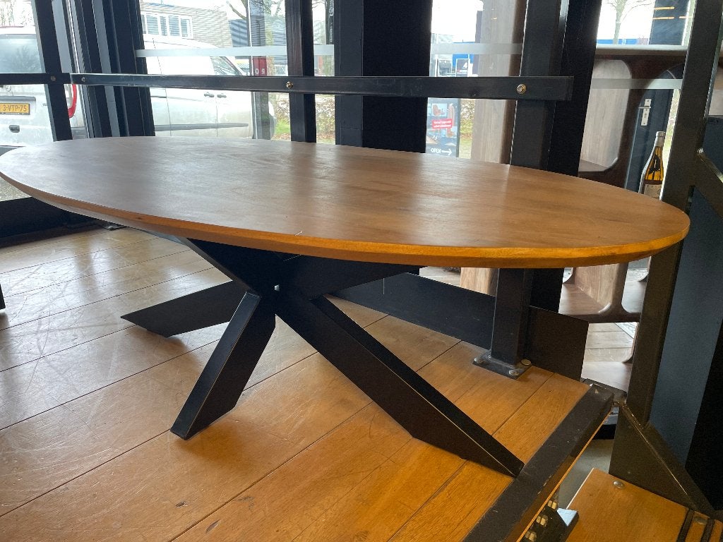 SALONTAFEL 239 MANGO OVAAL SWISS EDGE RAND BIJ CHEFMEUBEL, Bruin, Nieuw, Ophalen of Verzenden, Modern