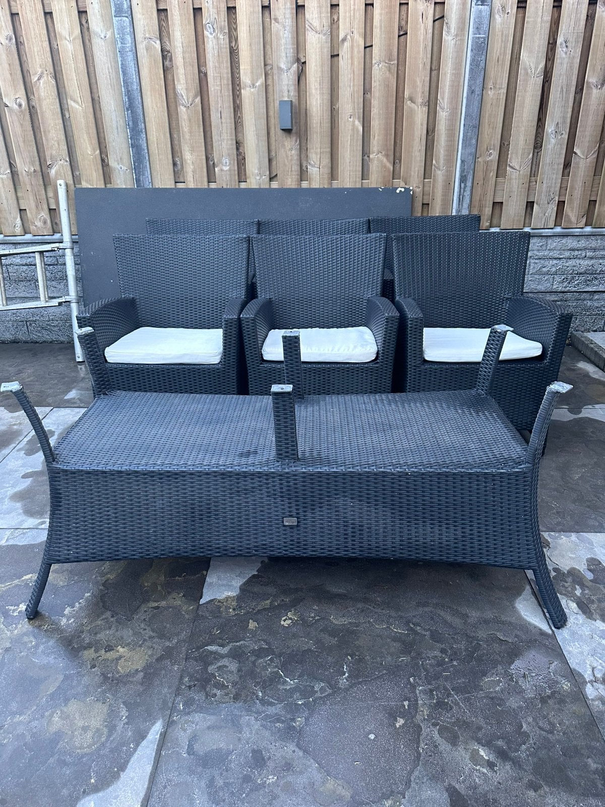 Zwart tuinset Bellagio, Ophalen, Gebruikt, 6 zitplaatsen, Aluminium