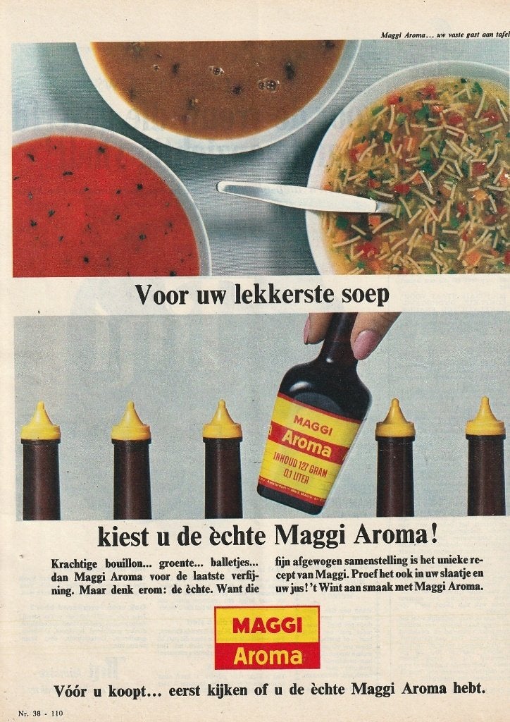 retro reclame 1964 Maggi aroma flesje voor de soep, Verzamelen, Verzenden, Overige typen