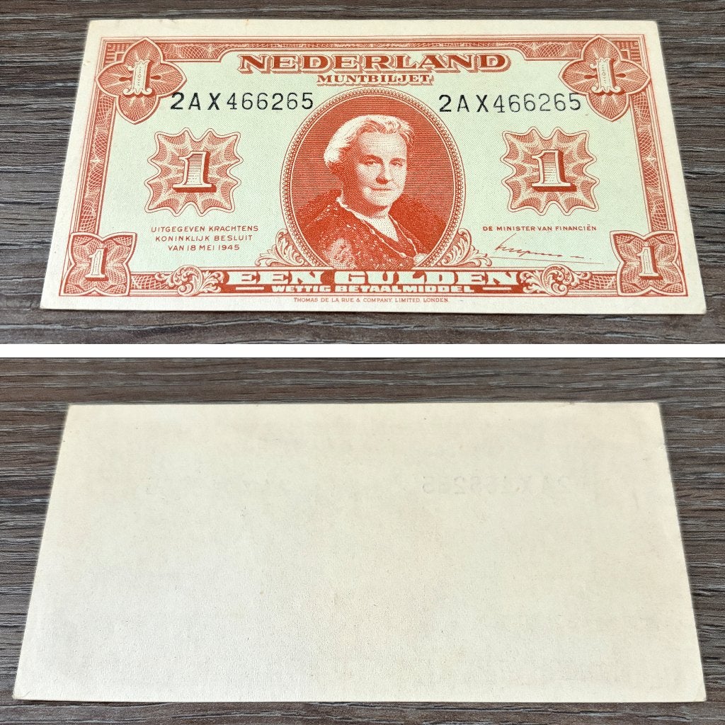 Bijna UNC misdruk biljet 1 gulden 1945, blanco achterzijde, Ophalen of Verzenden, 1 gulden