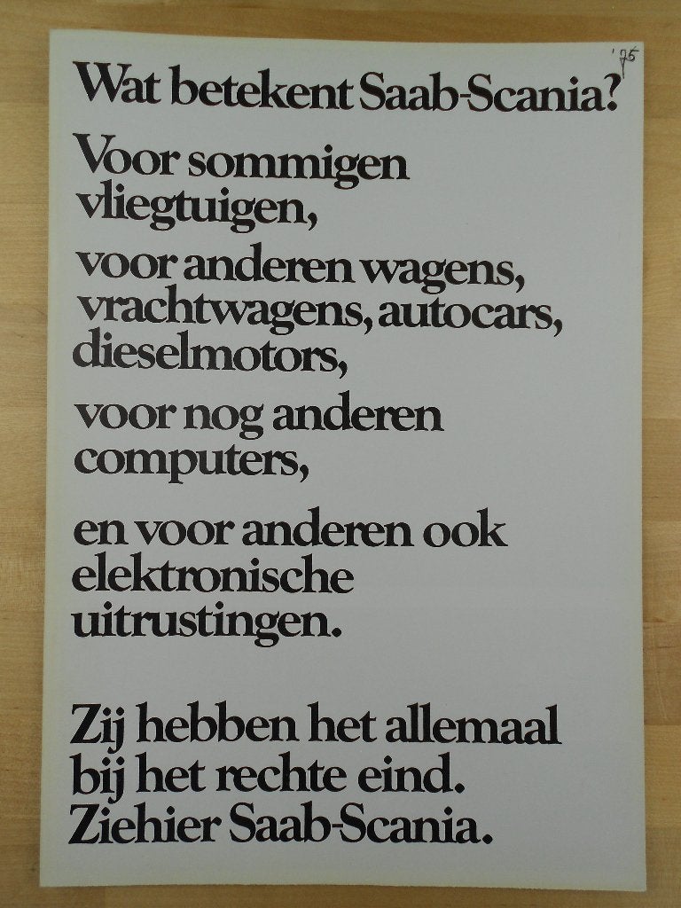 Saab Scania Organisatie Brochure 1975, Ophalen of Verzenden, Zo goed als nieuw, Overige merken, Scania