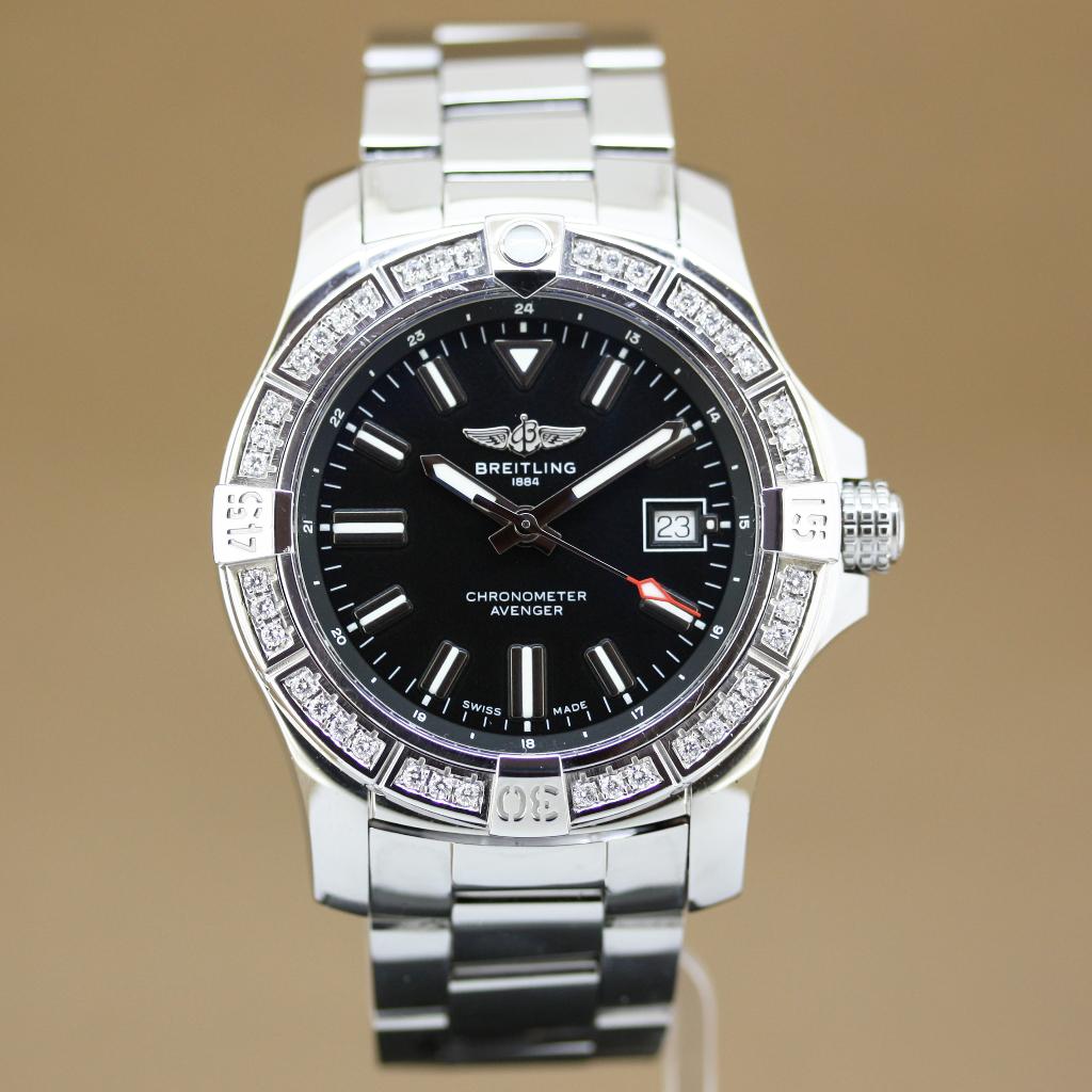 Breitling Avenger Auto 43 Diamant A17318  Full Set, Sieraden, Tassen en Uiterlijk, Horloges | Heren, Gebruikt, Polshorloge, Breitling