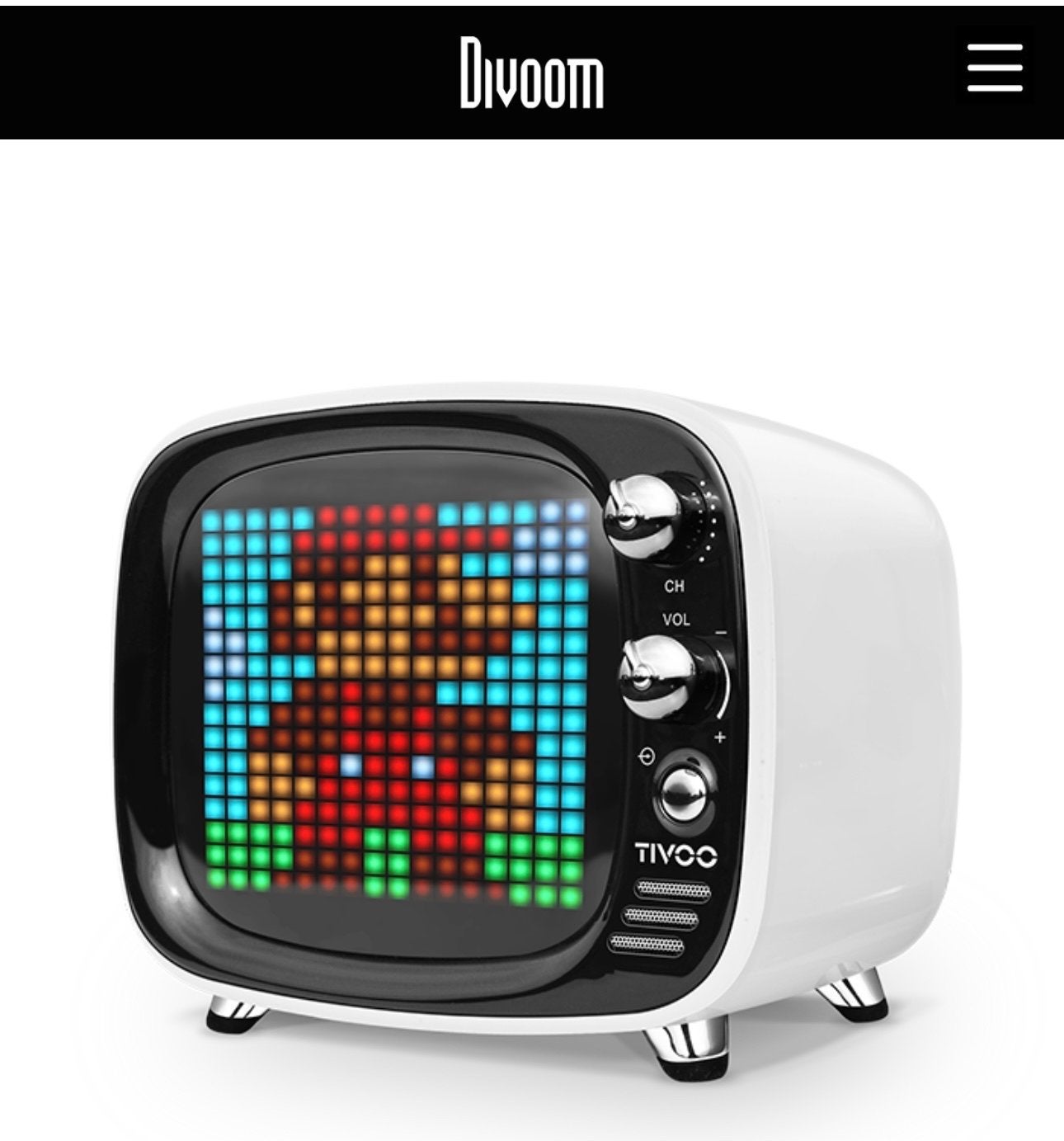Divoom Tivoo Pixel Art Smart Bluetooth Speaker Wit, Zo goed als nieuw, Draagbare speaker, AUX-ingang, Minder dan 60 watt