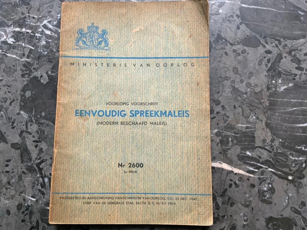 Eenvoudig spreek maleis MvO Voorschrift 1947, Verzamelen, Militaria | Algemeen, Ophalen of Verzenden, Landmacht, Nederland, Boek of Tijdschrift