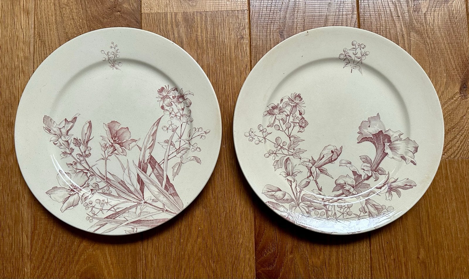 Antieke borden met bloemmotief Petunia, Set van 2, Ophalen of Verzenden