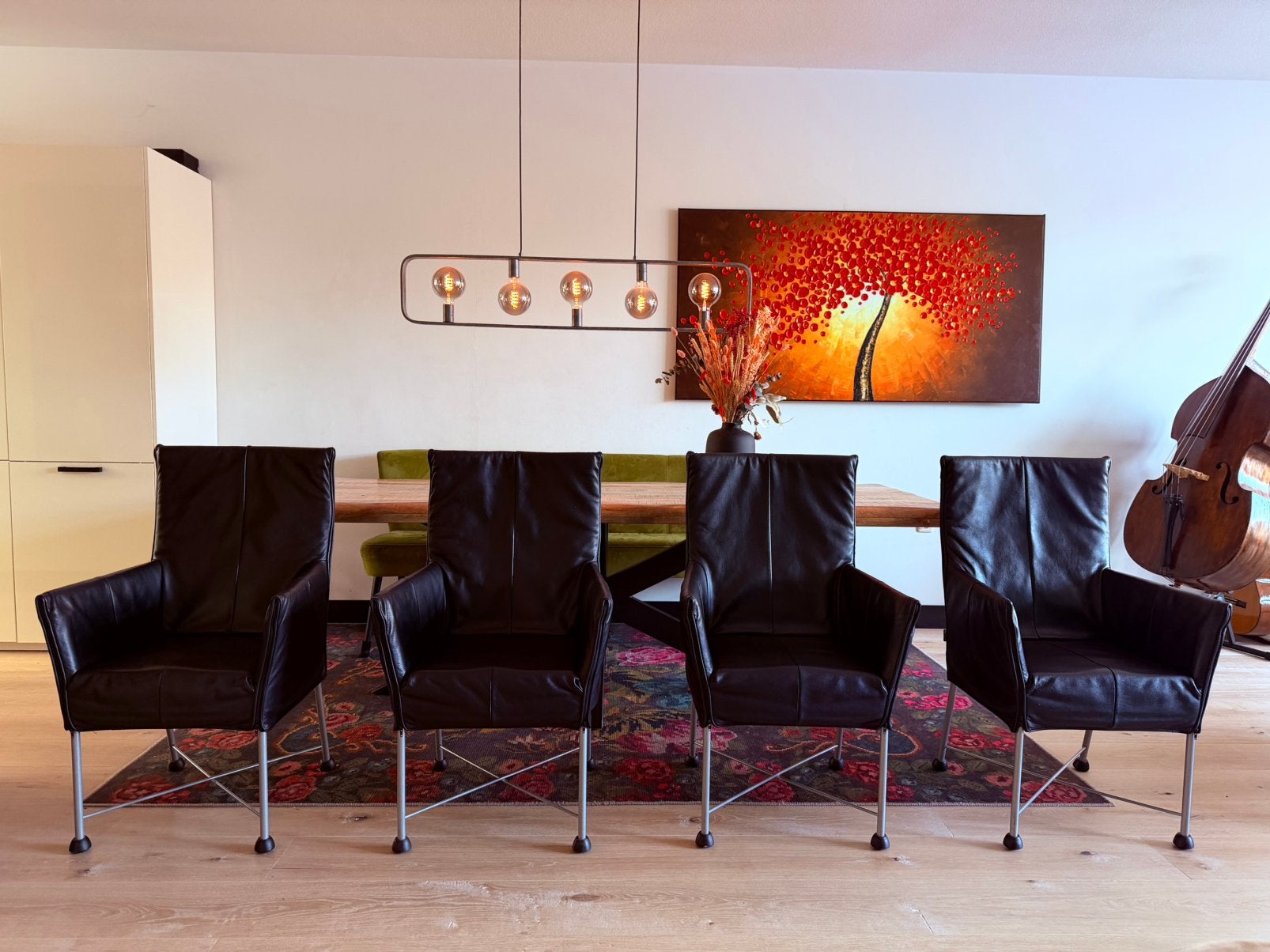 4 Montis Chaplin stoelen zwart, Huis en Inrichting, Zwart, Leer, Ophalen of Verzenden, Vier