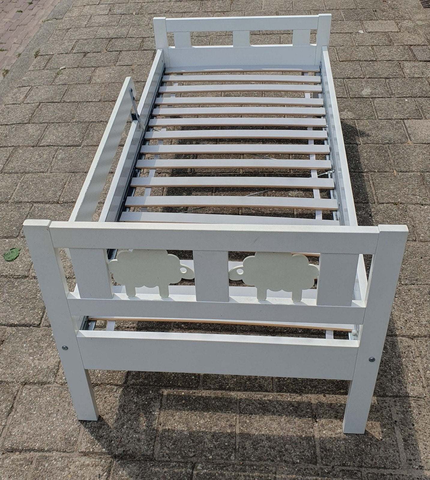 Kinderbed 160cm IKEA KRITTER wit + lattenbodem + anti-uitval, Ophalen, Gebruikt, 70 tot 85 cm, 140 tot 160 cm