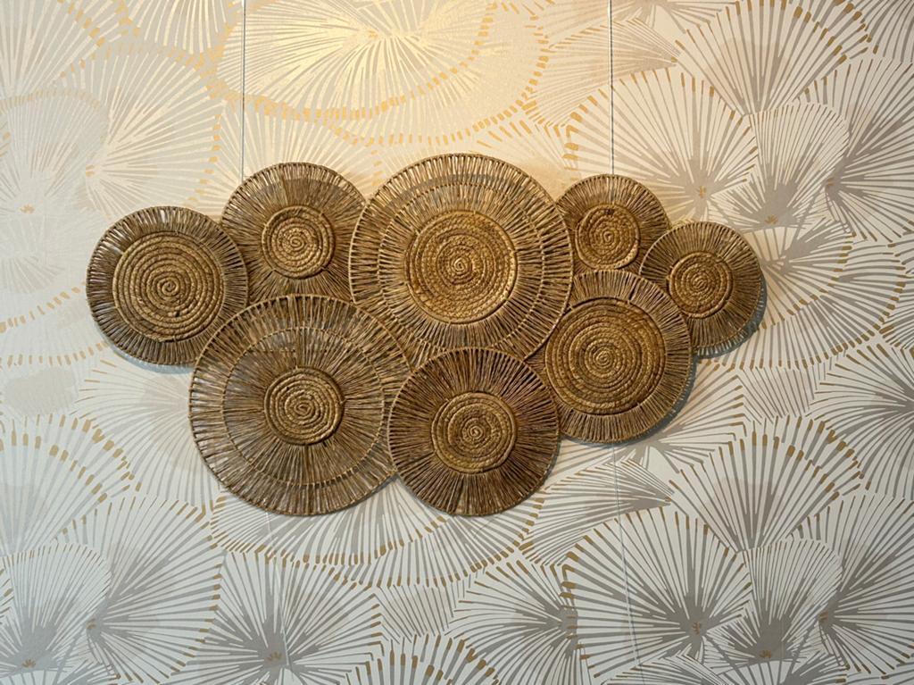 Wanddecoratie frame ijzer met rotan/riet, Ophalen, Boho, Onbekend, 95 cm
