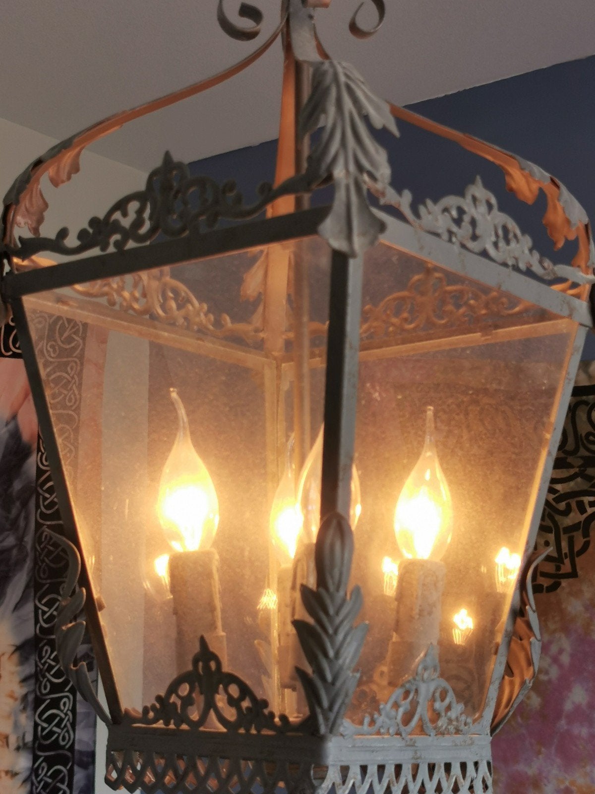 Antieke lantaarn hanglamp met 4 lampaansluitingen, Antiek en Kunst, Ophalen