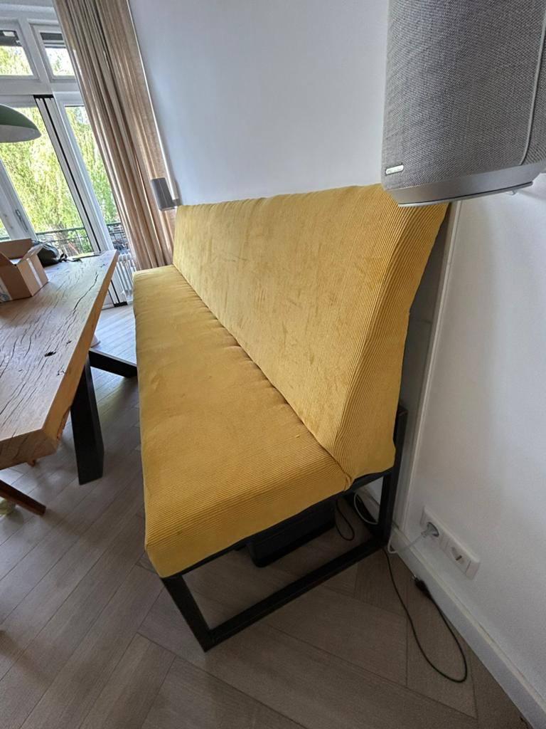 Groot eetkamerbank – geel corduroy, Ophalen, Gebruikt, 300 cm of meer, 75 tot 100 cm