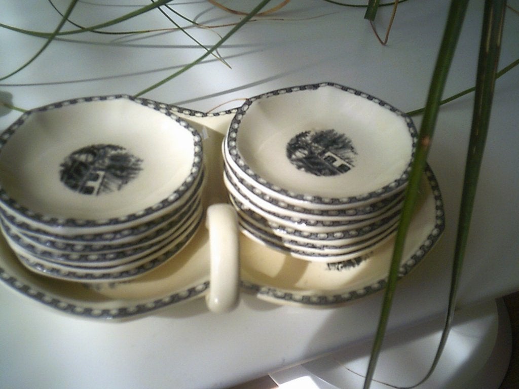 Societe ceramique Landschap 13 delige petit four set, Antiek en Kunst, Ophalen of Verzenden