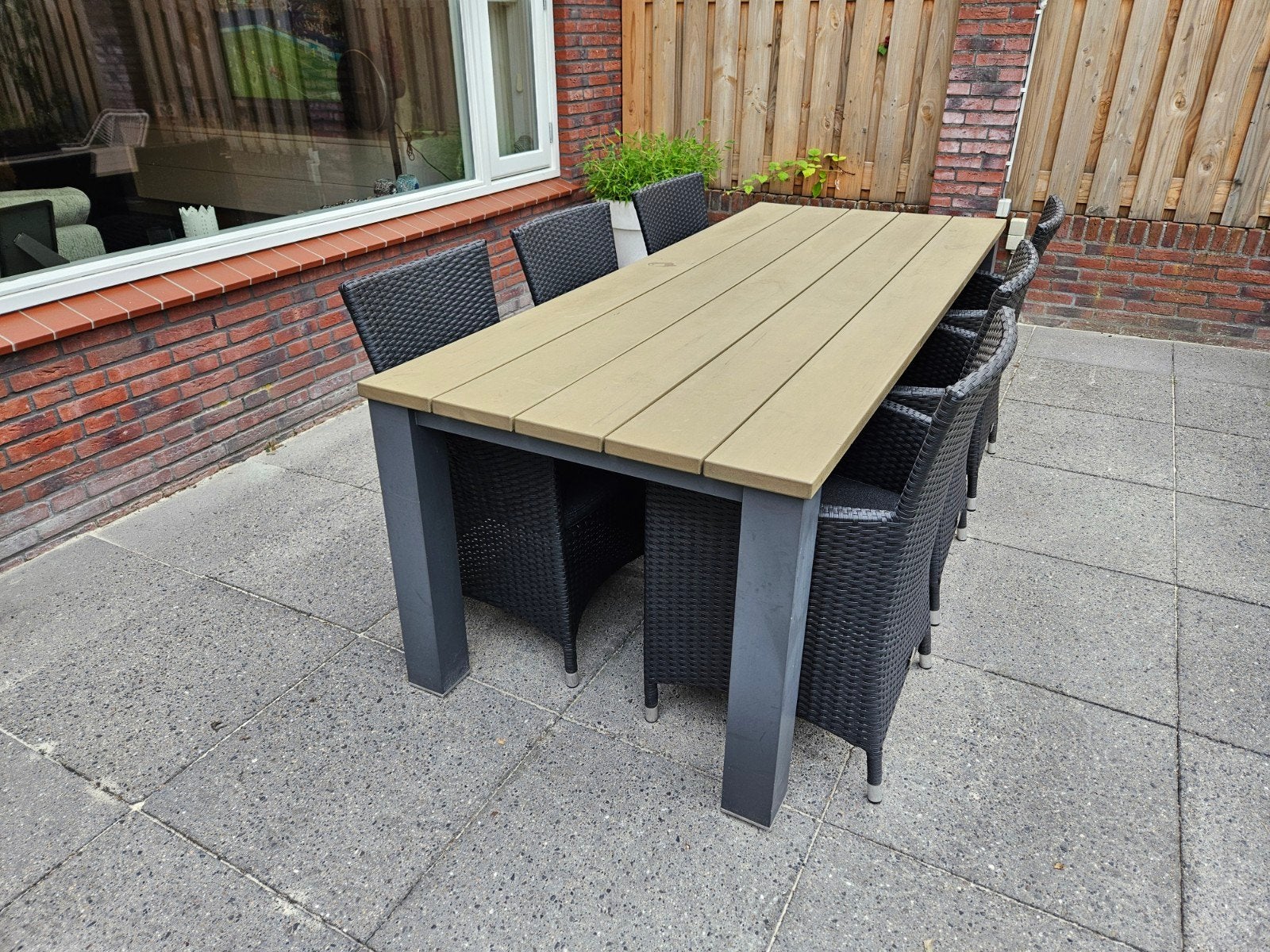 Tuinset - tafel 220x90 cm + 6 stoelen, Ophalen, Kunststof, Gebruikt, 6 zitplaatsen