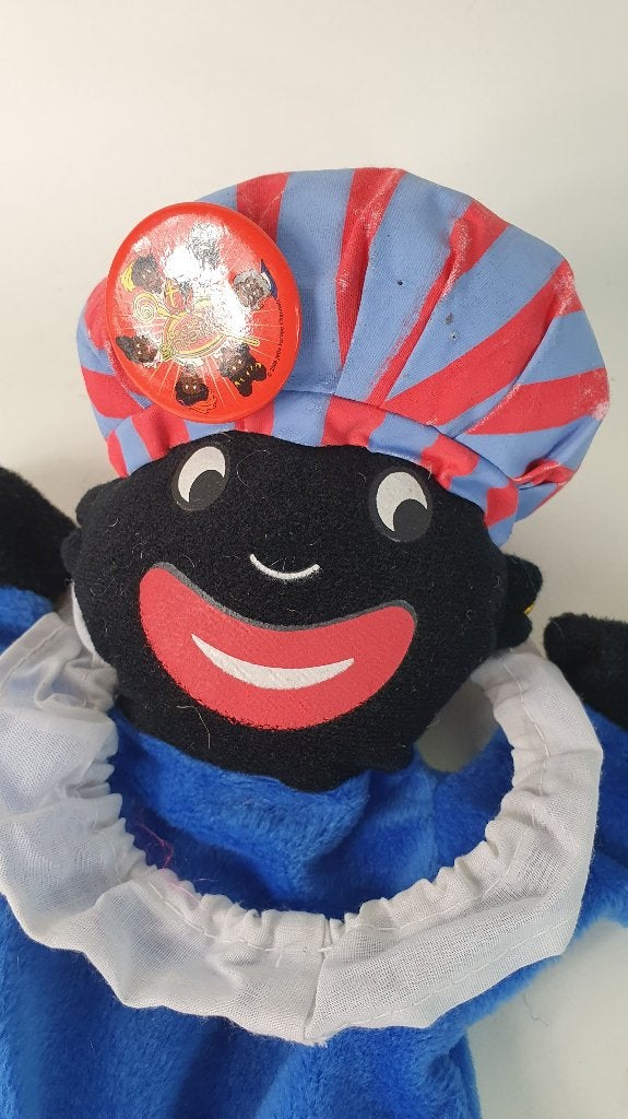 Zwarte Piet handpop, blauw pakje, 30 cm. 8B12, Kinderen en Baby's, Speelgoed | Knuffels en Pluche, Tweedehands verkoop, Tweedehands verkoop