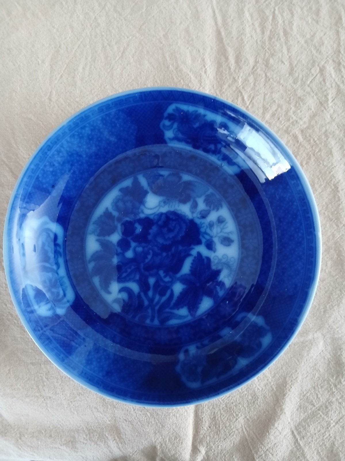 Antiek Porseleinen Bord - Blauw Bloemmotief, Ophalen of Verzenden