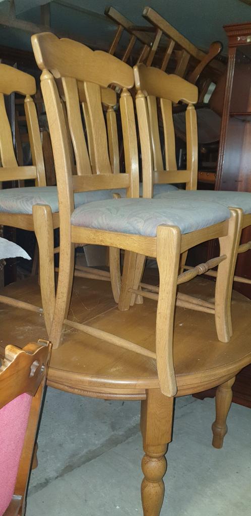 Eiken eetkamerstoelen met ronde tafel, Huis en Inrichting, Stoelen, Ophalen, Bruin, Stof