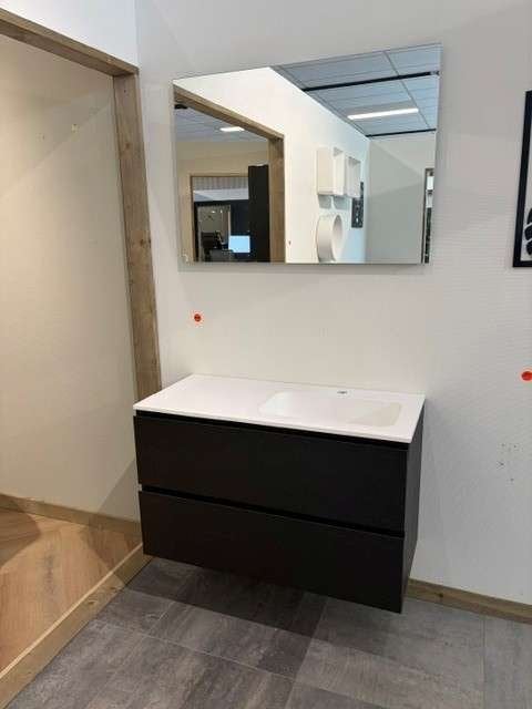 Revital Badkamermeubel + spiegel 100cm zwart eiken, 100 tot 150 cm, Niet ingevuld, Zo goed als nieuw, 25 tot 50 cm