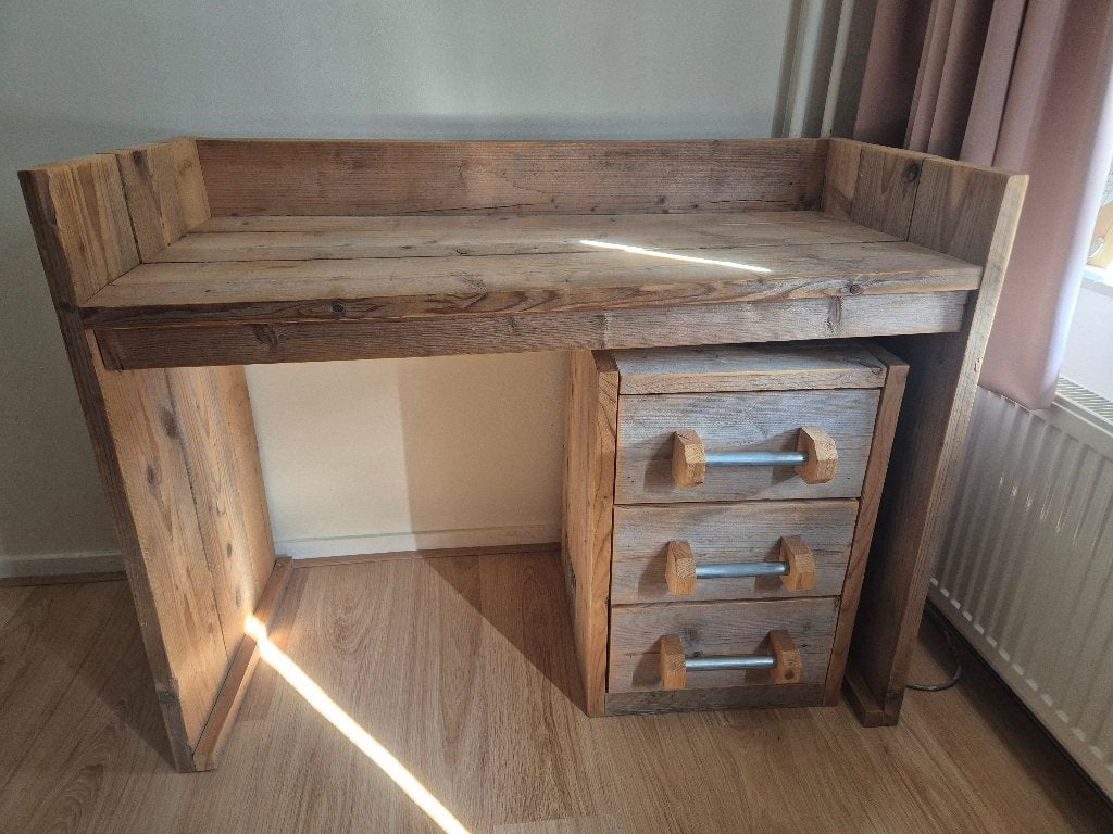 Bureau steigerhout, Huis en Inrichting, Ophalen, Met lades, Gebruikt, 120 cm